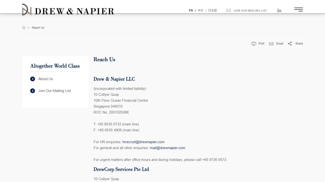 Drew & Napier LLC: Contact Details